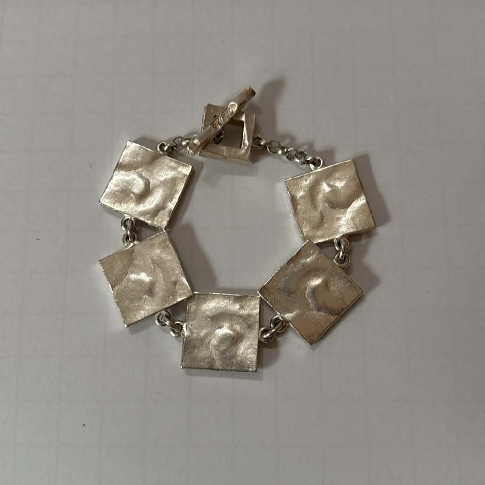 Biche de Bere Bracelet Silver Plated Squares and Chain Vintage